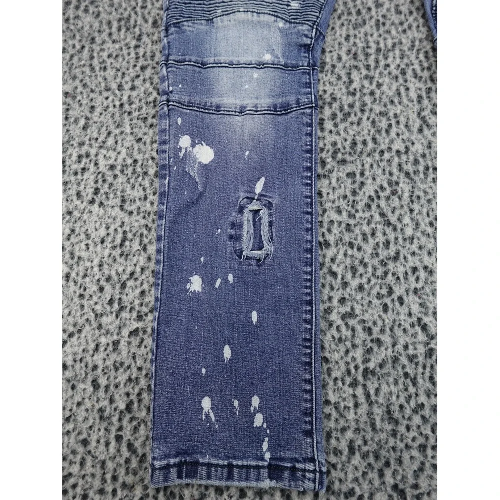 Black Premium Moto Skinny‎ Jeans Mens 34 Blue Good Distressed Paint Splatter